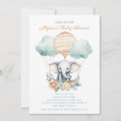 Invitation Éléphant Montgolfière Bleu Garçon Pêche (Devant)