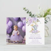 Invitation Eléphant mou à fleurs violet Un 1er anniversaire P (Debout devant)