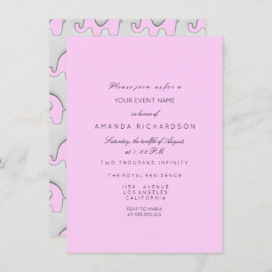 Invitation Eléphant Parties scintillant Baby shower fille gri