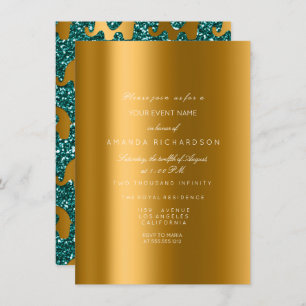 Invitation Elephant Parties scintillant Turquoise Gold Bride 