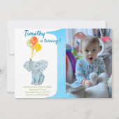 Invitation Eléphant Personnalisé Premier Anniversaire Garçon  (Devant)