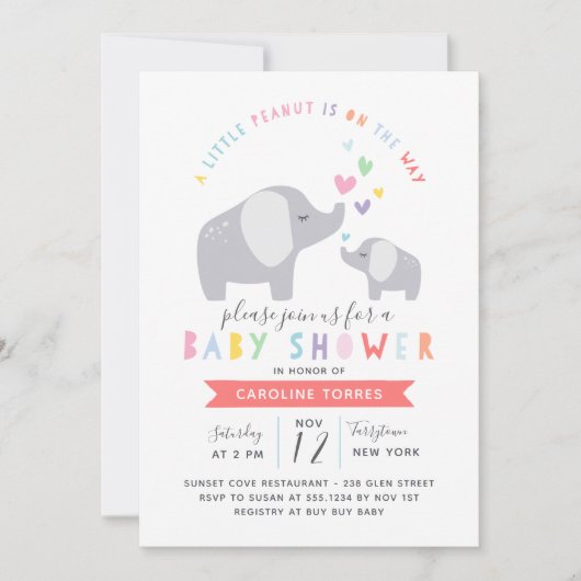 Invitation Eléphant Petit Arachide | BABY SHOWER | Arc en cie (Devant)