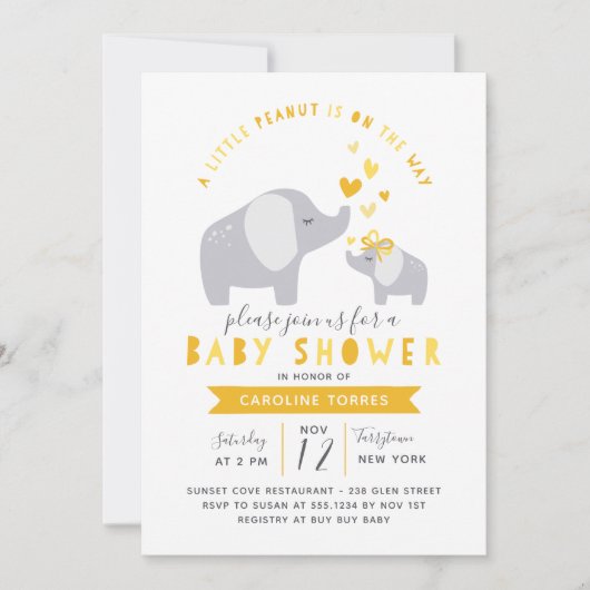 Invitation Eléphant Petit Arachide | BABY SHOWER | jaune (Devant)