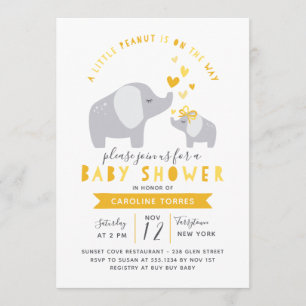Invitation Eléphant Petit Arachide   BABY SHOWER   jaune