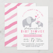Invitation Eléphant Petit Arachide | BABY SHOWER | Rose (Devant / Derrière)