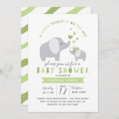 Invitation Eléphant Petit Arachide | BABY SHOWER | Vert (Devant / Derrière)
