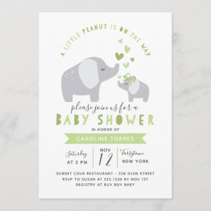 Invitation Eléphant Petit Arachide   BABY SHOWER   Vert