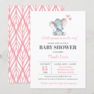 Invitation Eléphant Petit Baby shower de fille de cacahuètes