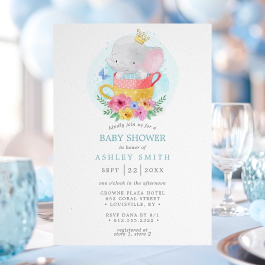 Invitation Elephant Prince Teacup Baby shower garçon