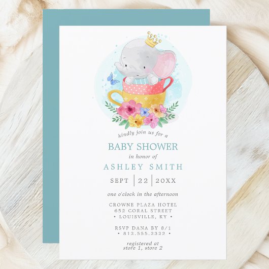 Invitation Elephant Prince Teacup Baby shower garçon