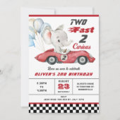 Invitation Elephant Red Race Car Deux Fast 2e Anniversaire (Devant)