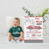 Invitation Elephant Red Race Car Fast Un 1er premier annivers (Debout devant)