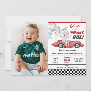 Invitation Elephant Red Race Car Fast Un 1er premier annivers
