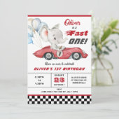 Invitation Elephant Red Race Car Fast Un 1er premier annivers (Debout devant)