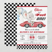 Invitation Elephant Red Race Car Fast Un 1er premier annivers (Devant / Derrière)