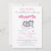 Invitation Eléphant rose Baby shower sur nuage (Devant)