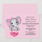 Invitation Eléphant rose bébé avec Baby shower Pois (Devant / Derrière)