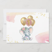 Invitation Eléphant rose de charme photo premier anniversaire (Dos)