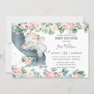 Invitation Elephant rose Floral Baby shower Invitati