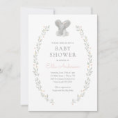 Invitation Eléphant rose Floral Vert Fille Baby shower (Devant)