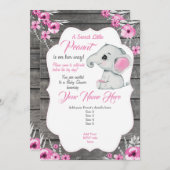 Invitation Eléphant rose gris Éditable rose (Devant / Derrière)