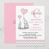 Invitation Eléphant rose moderne BABY SHOWER bébé fille (Devant / Derrière)