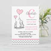 Invitation Eléphant rose moderne SIP & VOIR Baby Girl (Debout devant)