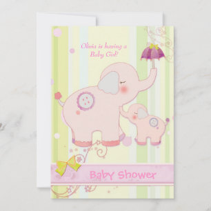 Invitation Eléphant rose Parapluie Baby Girl Douche