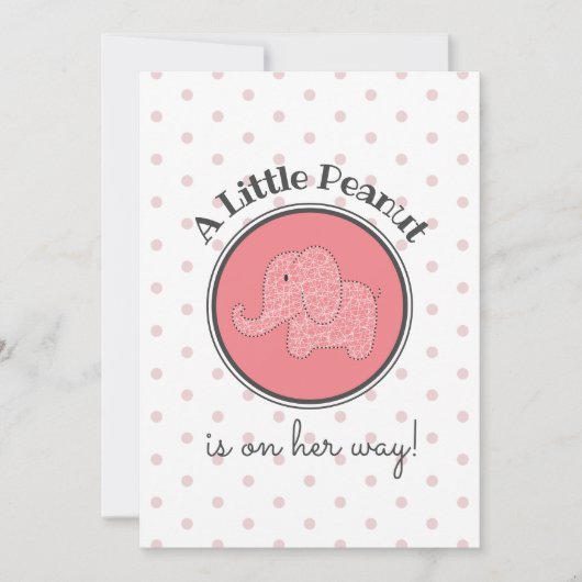 Invitation Eléphant rose petits points d'arachide bébé fille (Devant)