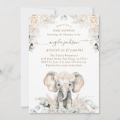 Invitation Eléphant Roses Blanches Boho Pampas Baby Girl Douc (Devant)