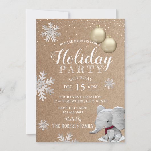 Invitation Elephant Russe Snowflakes d'hiver Fête (Devant)