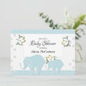 Invitation Elephant Safari Floral Blue & Grey Boy Baby shower (Debout devant)