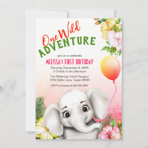 Invitation Elephant Safari Tropical Jungle fête d'anniversair