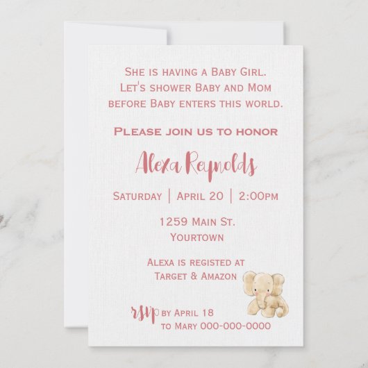 Invitation Eléphant sur un Baby shower de lune (Dos)