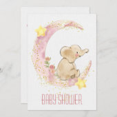 Invitation Eléphant sur un Baby shower de lune (Devant / Derrière)