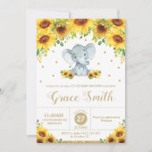 Invitation Eléphant Tournesol Floral Co-Ed Baby shower Garçon (Devant)