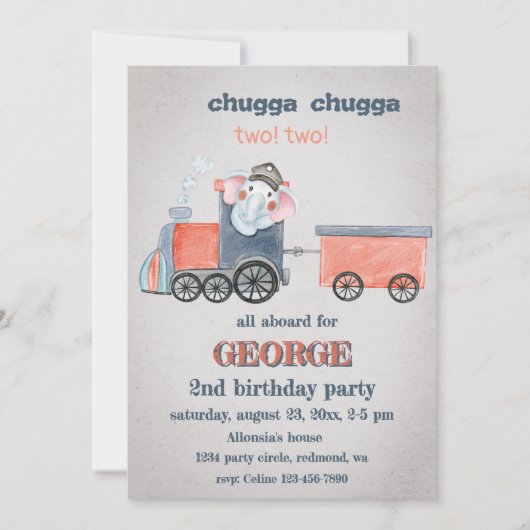 Invitation Elephant Train Anniversaire (Devant)