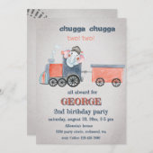 Invitation Elephant Train Anniversaire (Devant / Derrière)