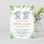 Invitation Elephant Twin Boys Anniversaire Little Peanuts Par (Debout devant)