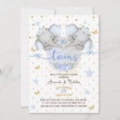 Invitation Elephant Twin Boys Baby Boy Douche (Devant)