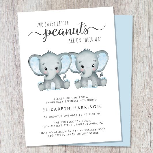Invitation Elephant Twin Boys Baby Sprinkl