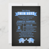 Invitation Elephant Twin Boys Chalkboard Baby shower (Devant)