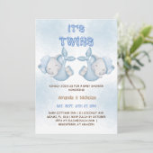 Invitation Elephant Twin Boys Dusty Baby shower bleu (Debout devant)