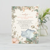 Invitation Eléphant Twins Floraux Coral Baby shower virtuel (Debout devant)