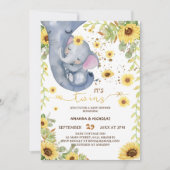 Invitation Elephant Twins verdure Baby shower Boho (Devant)