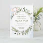 Invitation Elephant Vert Feuillage Boy Baby shower bleu (Debout devant)