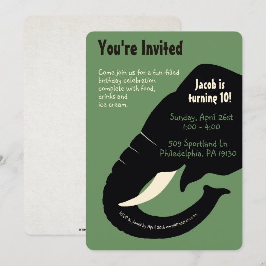 Invitation Eléphant vintage personnalisable (Devant / Derrière)