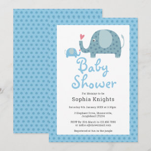 Invitation Éléphants à pois bleus Baby Shower / Sprinkle
