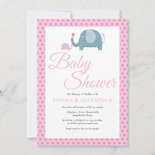Invitation Éléphants à pois roses Baby Shower pour couples
