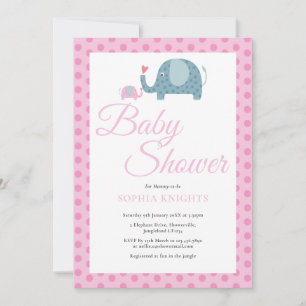 Invitation Éléphants à pois roses Baby Shower / Sprinkle
